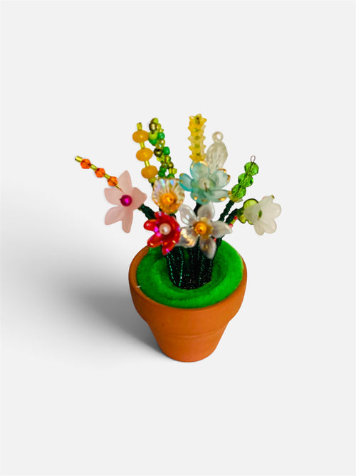 Beaded flower in Mini clay pot